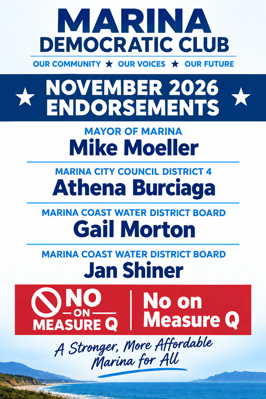 Marina Democratic Club Endorsements  November 3, 2026